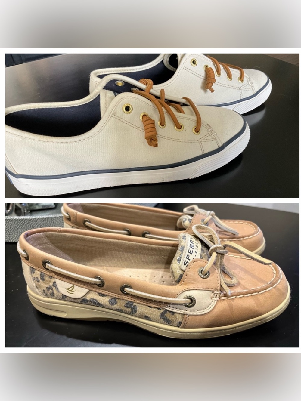 Sperry womens Canvas Boat Shoes - White with Tan Laces (Size 7½) and leopard - Picture 6 of 6